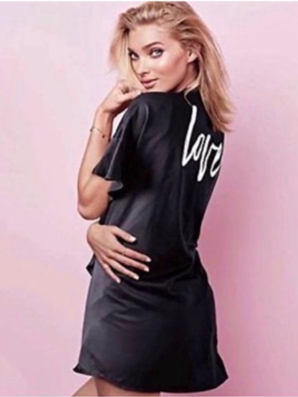 Victoria's Secret Black Satin 'Love' Short Sleep Shirt